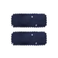 Pair of navy blue embroidered floral hair clips for girls with scalloped edges - Embroidered Polka Dot Floral Style (1) / 2 Pieces/Pack / Dark Blue