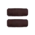 Pair of dark brown rectangular children's hair clips with elegant scalloped edges - Regular Fabric Style (3) / 2 Pieces/Pack / Dark Brown