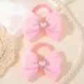 Kinderen roze strik haarbanden met strass hartje schattige haaraccessoires voor meisjes - 2 stuks/verpakking / Roze