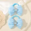 Lichtblauwe haarelastiekjes voor kinderen met schattige strik en glinsterend strass hart. - 2 stuks/verpakking / Lichtblauw