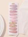 Set of 10 assorted pink floral and gingham fabric snap hair clips for girls hair styling - Style FJ3582-10N / 10 Pieces/Pack