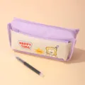 Cute canvas pencil case with large capacity, pastel purple and beige design for school. - Light Purple / 15-20 Pens