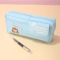 Cute double layer canvas pencil case large capacity aesthetic stationery pouch for students - Blue