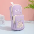 Estuche de lona de doble capa morado con bonito diseño de niña de dibujos animados, papelería. - Púrpura