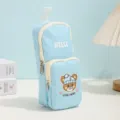 Cute cartoon bear large capacity pencil case dual layer blue stationery bag variant - Blue / 15-20 Pens