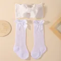 Sweet white baby headband and mesh bow socks set for toddlers and infants accessories - Three-Piece Set / White