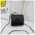 Mini black quilted chain shoulder bag for girls featuring cute heart buckle decoration - Black