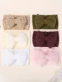 Soft pleated fabric baby headbands with oversized bows in multiple pastel colors - Six Colors Mixed