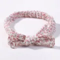 Zachte katoenen baby haarband met bloemenprint en schattige strik in wit en rood - Set van 3 / Rood Geel Bloemen (005)