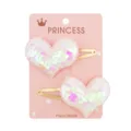 Pair of gradient white sequin heart hair clips for children on pink display card - Heart Style (4) / Single Clip Left Facing / AB White