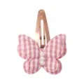 Korean style pink plaid butterfly hair clip for kids cute sweet side snap clip accessory - Pink and White Plaid (Style C)