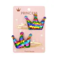 Pair of colorful gradient sequin crown hair clips for kids on pink card - Crown Style (11) / Single Clip Left Facing / Rainbow Gradient