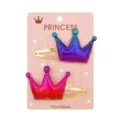 Pair of sparkling gradient glitter crown hair clips for kids on pink display card - Crown Style (12) / Single Clip Right Facing / Blue-Purple Gradient