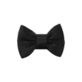 Detailed macro shot of a black grosgrain ribbon bow hair clip showing ribbed texture - Black
