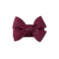 Close-up detail of a dark burgundy ribbed ribbon bow hair clip for children - Dark Red