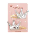 Set of two silver sequin crown hairpins for children on decorative pink display card - Crown Style (13) / Single Clip Right Facing / Silver Sequins