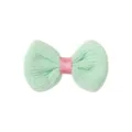 Sweet mint green textured fabric bow hair clip with pink ribbon center for children - Bow Side Clip (23)