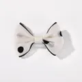 Elegant children's white mesh bow hair clip featuring decorative black polka dots - Mesh Bowknot (5) / Black White Mesh Polka Dot (5)