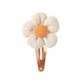 Cute cream fabric flower hair clip with orange center and gold snap clip for girls - Flower BB Clip (3)