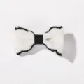 Elegant white knit bow hair clip with black contrast trim for children's hair accessories - Knitted Bowknot (6) / White Black Edged Ruffle (6)