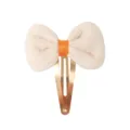 Cream ribbed fabric bow hair clip with orange ribbon center for toddlers and girls - Bow BB Clip (4)