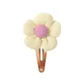 Cute yellow corduroy flower hair clip for kids with a sweet pink button center - Flower BB Clip (6)