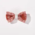 Barrette à cheveux nœud en velours rose pour enfants avec ornement de ruban blanc au milieu - Velours Rose et Orange Ondulé (22)