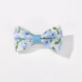 Barrette à cheveux avec nœud imprimé floral bleu clair pour enfants, style frais - Fleurs Bleues Fond Blanc (27)