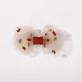 Barrette à cheveux avec nœud en maille fraîche pour enfants et ruban rouge - Maille Beige Pompon Rouge (32)