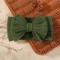 Wide dark green jacquard elastic baby headband featuring a stylish oversized bow detail. - Dark Green Style (22)