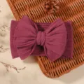 Plum baby wide headband with a large jacquard bow, soft and stretchy infant hair accessory - Plum Style (28)