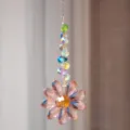 Dettaglio di un acchiappasole a forma di girasole in cristallo rosa sfaccettato. - Stile Girasole Rosa / Pezzo Singolo 28g/32cm