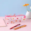 Transparent pencil case with cute floral patterns, large capacity stationery bag for school. - Floral