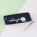 Detail view of cute cartoon dragon pencil case with double zipper and large capacity. - Black