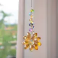 Acchiappasole a girasole in cristallo con perle colorate per decorazione finestra - Stile Girasole Champagne / Pezzo Singolo 28g/32cm