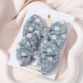 Pair of cute light blue embroidered floral fabric bow hair clips for kids hair decor - Floral Embroidered Bow (23)