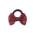 Burgundy mini hair bow elastic band for kids, cute baby hair tie with ribbed ribbon finish. - Wine Red Style (5161)