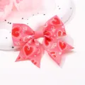 Süße rosa Kinderschleife mit roten Herzprints auf hochwertigem Ripsband für Mädchen - Rosa Basis Rot Weiße Herzen (Stil 15)