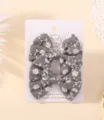 Handmade pair of grey floral embroidered fabric bow hair clips for children on card - Embroidered Floral Bow (26)