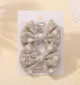 Beige embroidered floral fabric bow hair clips for kids, set of two on display card - Fresh Floral Bow (28)
