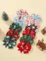 Christmas children's bow hair clip set with festive ribbon patterns - 12B (Christmas Grosgrain Print)