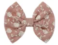 Pink fabric bow hair clip featuring delicate white floral embroidery for girls, style 16 - Floral Embroidered Clip (34)