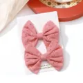 Handmade set of 2 pink floral embroidered fabric bow hair clips for little girls - Floral Embroidered Bow (4)