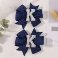 Navy μπλε κορδέλα φιόγκοι μαλλιών με στρασ γράμμα K για κορίτσια και παιδιά - Γράμμα K / 2 Τεμάχια/Σετ / Ναυτικό Μπλε