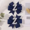 Σκούρο μπλε κορδέλα μαλλιών για παιδιά με στρασάκια και πέρλα γράμμα Z λεπτομέρεια - Γράμμα Z / 2 Τεμάχια/Σετ / Ναυτικό Μπλε