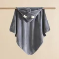 Grey baby hooded towel with cute elephant ears detail, soft plush fabric texture close-up shot - Gray Elephant (Thickened 200g)