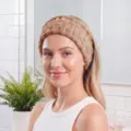 Soft coral fleece makeup headband for washing face, comfortable wide elastic hair band for women. - Tan