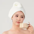 White coral fleece quick-drying hair turban with cute bear decor, soft and super absorbent. - Pineapple Grid 25*65cm / White