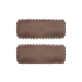 Set of two brown textured fabric rectangle hair clips with scalloped edges for girls - Faux Linen Texture Style (26)
