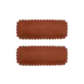 Pair of brown fabric-covered rectangular hair clips with scalloped edges for girls - Regular Fabric Style (27)